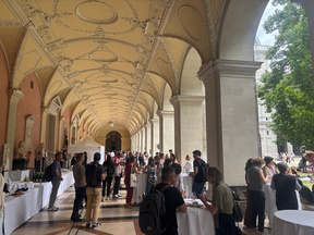 Coffee break under the arcades in the courtyard of the university of vienna
