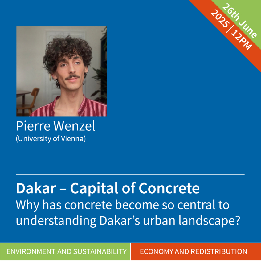 Graphic showing a portrait photo of the PhD candidate together with the title, the date of the event and the overarching topics environment and sustainability and economy and redistribution.