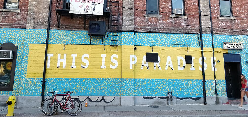 "this is paradise" wall painting on the Cameropn House in Toronto