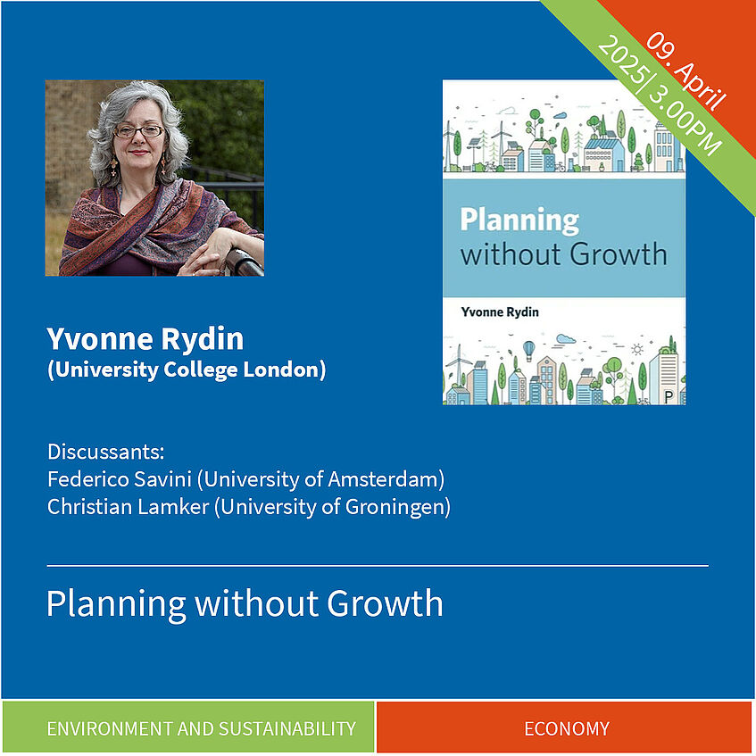 Graphic collage with a portrait photo of the speaker, the book's cover, and the title of the event
