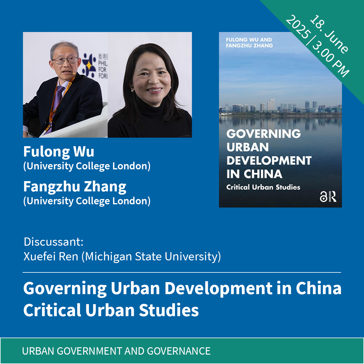 Graphic collage with portrait photos of the speakers, the book's cover, and the title of the event